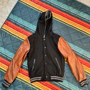 Letterman jacket with hood